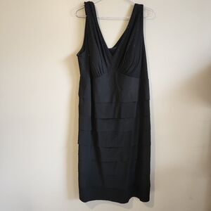 Michael Antonio Black Rhinestone V-Neck Cocktail Dress With Layered Skirt